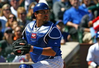 CHICAGO - AUGUST 30: Geovany Soto #18 of the Chicago Cubs looks to the infield after the New York Mets score a run on August 30, 2009 at Wrigley Field in Chicago, Illinois. The Mets defeated the Cubs 4-1. (Photo by Jonathan Daniel/Getty Images) 