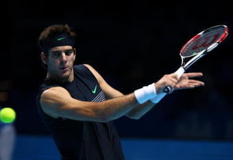LONDON, ENGLAND - NOVEMBER 24:  Juan Martin Del Potro of Argentina returns the ball during the men's singles second round match against Fernando Verdasco of Spain during the Barclays ATP World Tour Finals at the O2 Arena on November 24, 2009 in London, England.  (Photo by Clive Brunskill/Getty Images)