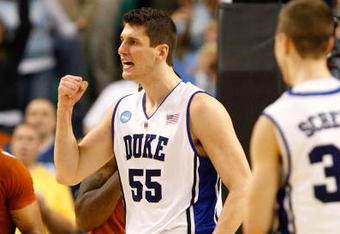 GREENSBORO, NC - MARCH 21:  Gary Johnson #1 of the Texas Longhorns reacts to a call as Brian Zoubek #55 of the Duke Blue Devils celebrates a foul during the second round of the NCAA Division I Men's Basketball Tournament at the Greensboro Coliseum on March 21, 2009 in Greensboro, North Carolina.  (Photo by Streeter Lecka/Getty Images)