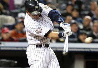 NEW YORK - NOVEMBER 04:  Derek Jeter #2 of the New York Yankees bats against the Philadelphia Phillies in Game Six of the 2009 MLB World Series at Yankee Stadium on November 4, 2009 in the Bronx borough of New York City. The Yankees won 7-3 to win the series 4 games to 2.  (Photo by Jed Jacobsohn/Getty Images)