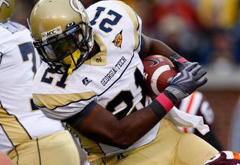 ATLANTA - OCTOBER 17:  Jonathan Dwyer #21 of the Georgia Tech Yellow Jackets against the Virginia Tech Hokies at Bobby Dodd Stadium on October 17, 2009 in Atlanta, Georgia.  (Photo by Kevin C. Cox/Getty Images)