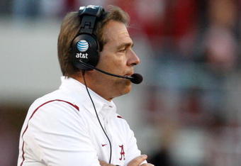 TUSCALOOSA, AL - OCTOBER 24:  Head coach Nick Saban of the Alabama Crimson Tide against the Tennessee Volunteers at Bryant-Denny Stadium on October 24, 2009 in Tuscaloosa, Alabama.  (Photo by Kevin C. Cox/Getty Images)