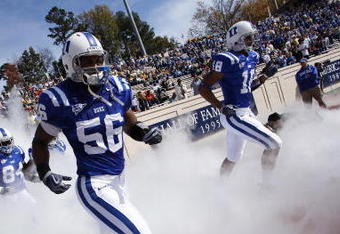 DURHAM, NC - NOVEMBER 14:  The Duke Blue Devils take the field before the game against the Georgia Tech Yellow Jackets at Wallace Wade Stadium on November 14, 2009 in Durham, North Carolina. (Photo by Joe Robbins/Getty Images)