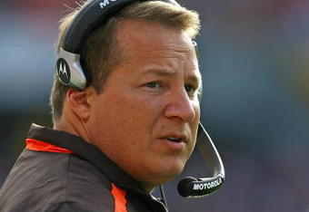 CHICAGO - NOVEMBER 01: Head coach Eric Mangini of the Cleveland Browns watches as his team takes on the Chicago Bears at Soldier Field on November 1, 2009 in Chicago, Illinois. The Bears defeated the Browns 30-6. (Photo by Jonathan Daniel/Getty Images)