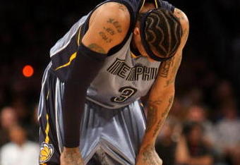 LOS ANGELES, CA - NOVEMBER 06:  Allen Iverson #3 of the Memphis Grizzlies on the court against the Los Angeles Lakers on November 6, 2009 at Staples Center in Los Angeles, California. The Lakers won 114-98. NOTE TO USER: User expressly acknowledges and agrees that, by downloading and/or using this Photograph, user is consenting to the terms and conditions of the Getty Images License Agreement.  (Photo by Stephen Dunn/Getty Images)