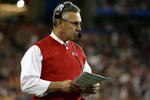 GLENDALE, AZ - JANUARY 05:  Head coach Jim Tressel of the Ohio State Buckeyes looks on during the Tostitos Fiesta Bowl Game against the Texas Longhorns on January 5, 2009 at University of Phoenix Stadium in Glendale, Arizona.  (Photo by Doug Pensinger/Getty Images)