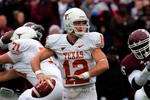 COLLEGE STATION, TX - NOVEMBER 23:  Quarterback Colt McCoy #12 of the Texas Longhorns drops back to pass against the Texas A&M Aggies in the first quarter at Kyle Field on November 23, 2007 in College Station, Texas.  (Photo by Ronald Martinez/Getty Images)