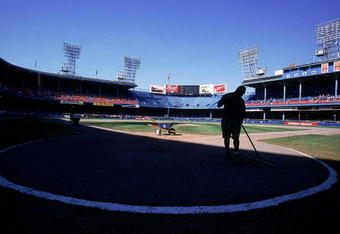 2 Sep 1999: A general view of a groundkeeper before a game between the Texas Rangers and  the Detroit Tigers at Tiger Stadium in Detroit, Michigan. The Tigers defeated the Rangers 8-7. Mandatory Credit: Tom Pidgeon  /Allsport