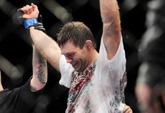 LAS VEGAS - NOVEMBER 21:  Forrest Griffin celebrates his victory over Tito Ortiz after their Light Heavyweight Fight at the UFC 106 at Mandalay Bay Events Center on November 21, 2009 in Las Vegas, Nevada.  (Photo by Jon Kopaloff/Getty Images)