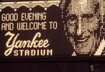NEW YORK - SEPTEMBER 21: The likeness of long time Yankee Stadium public address announcer Bob Sheppard is seen on the scoreboard during pregame ceremonies prior to the start of the last regular season game at Yankee Stadium between the Baltimore Orioles and the New York Yankees on September 21, 2008 in the Bronx borough of New York City. The Yankees are playing their final season in the 85 year old ball park and plan on moving into the new Yankee Stadium across the street to start the 09 season. Sheppard has worked at the stadium for over 50 years but was unable to attend the last game due to illness.(Photo by Jim McIsaac/Getty Images) 