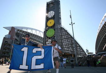 SEATTLE - SEPTEMBER 14:  Fans hold a banner outside the stadium prior to the home opener of the Seattle Seahawks against the San Francisco 49ers on September 14, 2008 at Qwest Field in Seattle Washington. (Photo by Otto Greule Jr/Getty Images)