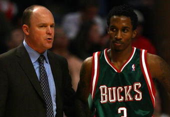 CHICAGO - NOVEMBER 03: Head coach Scott Skiles of the Milwaukee Bucks gives instructions to Brandon Jennings #3 during a game against the Chicago Bulls at the United Center on November 3, 2009 in Chicago, Illinois. The Bulls defeated the Bucks 83-81. (Photo by Jonathan Daniel/Getty Images)