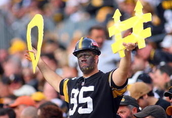PITTSBURGH - NOVEMBER 15:  A fan of the Pittsburgh Steelers shows his support for the Steelers defense during their game against the Cincinnati Bengals at Heinz Field on November 15, 2009 in Pittsburgh, Pennsylvania. The Bengals defeated the Steelers 18-12. (Photo by Rick Stewart/Getty Images)