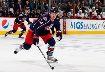 COLUMBUS, OH - OCTOBER 13:  Raffi Torres #14 of the Columbus Blue Jackets skates during the game against the Calgary Flames on October 13, 2009 at Nationwide Arena in Columbus, Ohio. (Photo by Gregory Shamus/Getty Images)