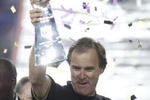 28 Jan 2001: Head coach Brian Billick of the Baltimore Ravens is presented the Lombardi Trophy after defeating the New York Giants during Super Bowl XXXV at Raymond James Stadium in Tampa, Florida. The Ravens defeated the Giants 34-7. DIGITAL IMAGE. Mandatory Credit: Brian Bahr/ALLSPORT