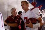 COLUMBUS, OH - SEPTEMBER 12:  Head coach Pete Carroll and Matt Barkley #7 of the Southern California Trojans leave the field after defeating the Ohio State Buckeyes 18-15 on September 12, 2009 at Ohio Stadium in Columbus, Ohio.  (Photo by Gregory Shamus/Getty Images)