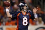 DENVER - NOVEMBER 26:  Quarterback Kyle Orton #8 of the Denver Broncos delivers a pass against the New York Giants during NFL action at Invesco Field at Mile High on November 26, 2009 in Denver, Colorado.  (Photo by Doug Pensinger/Getty Images)