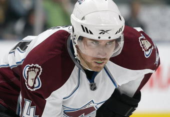 TORONTO, ON - OCTOBER 13:  David Jones #54 of the Colorado Avalanche waits for a faceoff in a game against the Toronto Maple Leafs on October 13, 2009 at the Air Canada Centre in Toronto, Ontario. The Avalanche defeated the Leafs 4-1. (Photo by Claus Andersen/Getty Images)