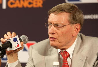 NEW YORK - JULY 15:  Commissioner of Major League Baseball Bud Selig speaks at a press conference before the 79th MLB All-Star Game at Yankee Stadium on July 15, 2008 in the Bronx borough of New York City.  (Photo by Mike Stobe/Getty Images)