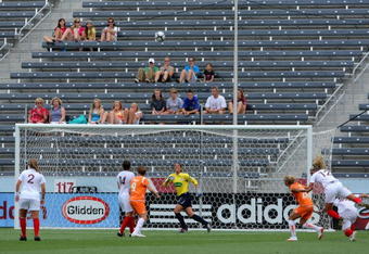 COMMERCE CITY, CO - JUNE 24:  Sky Blue FC and the Colorado Force face off before a sparce crowd prior to the game being suspended due to lightening at Dick's Sporting Goods Park on June 24, 2009 in Commerce City, Colorado.  (Photo by Doug Pensinger/Getty Images)