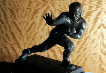 NEW YORK - DECEMBER 5:  The original cast of the 1935 Heisman trophy is displayed December 5, 2005 in New York City. The plaster cast sculpture for what became the Heisman trophy is estimated to sell for $200,000 to $300,000 at auction December 10.  (Photo by Michael Nagle/Getty Images)