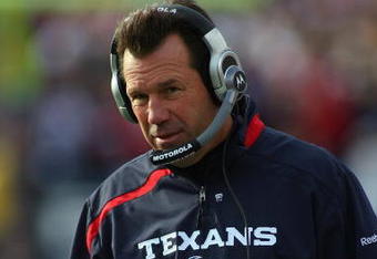 ORCHARD PARK, NY - NOVEMBER 01:  Head coach Gary Kubiak of the Houston Texans looks on during the game against the Buffalo Bills at Ralph Wilson Stadium on November 1, 2009 in Orchard Park, New York. Houston won 31-10. (Photo by Rick Stewart/Getty Images)