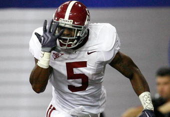 ATLANTA - SEPTEMBER 05:  Roy Upchurch #5 of the Alabama Crimson Tide against the Virginia Tech Hokies during the Chick-fil-A Kickoff Game at Georgia Dome on September 5, 2009 in Atlanta, Georgia.  (Photo by Kevin C. Cox/Getty Images)