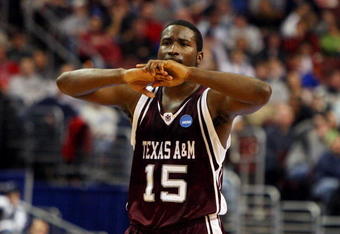 PHILADELPHIA - MARCH 21:  Donald Sloan #15 of the Texas A&M Aggies looks on during the game against the Connecticut Huskies during the second round of the NCAA Division I Men's Basketball Tournament at the Wachovia Center on March 21, 2009 in Philadelphia, Pennsylvania. The Huskies defeated the Aggies 92-66. (Photo by Jim McIsaac/Getty Images)