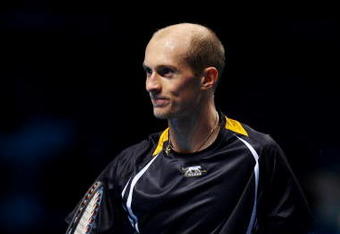 LONDON, ENGLAND - NOVEMBER 28:  Nikolay Davydenko of Russia celebrates winning the men's singles semi final match against Roger Federer of Switzerland during the Barclays ATP World Tour Finals at the O2 Arena on November 28, 2009 in London, England.  (Photo by Julian Finney/Getty Images)