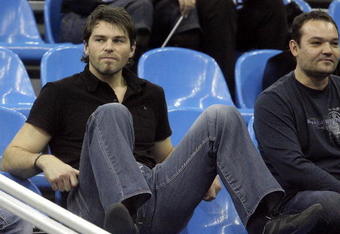 MOSCOW, RUSSIA - OCTOBER 10:  Hockeystar Jaromir Jagr watch the  tennis match between Svetlana Kuznetsova of Russia and Dinara Safina of Russia during day five of the Kremlin Cup at the Olympic Stadium on October 10, 2008 in Moscow, Russia.  (Photo by Dima Korotayev/Epsilon/Getty Images)