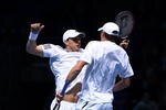 LONDON, ENGLAND - NOVEMBER 28: Bob Bryan of USA celebrates with Mike Bryan of USA after they won the men's semi final match against Mahesh Bhupathi of India and Mark Knowles of The Bahamas during the Barclays ATP World Tour Finals at the O2 Arena on November 28, 2009 in London, England.  (Photo by Julian Finney/Getty Images)