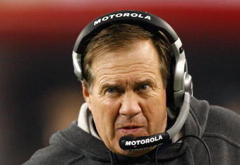 FOXBORO, MA - NOVEMBER 13: Coach Bill Belichick of the New England Patriots stands on the sidelines before the start of a game against the New York Jets at Gillette Stadium on November 13, 2008 in Foxboro, Massachusetts. (Photo by Jim Rogash/Getty Images)