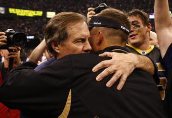 NEW ORLEANS - NOVEMBER 30: Head coach Bill Belichick of the New England Patriots congratulates head coach Sean Payton of the New Orleans Saints after the Saints won 38-17 at Louisana Superdome on November 30, 2009 in New Orleans, Louisiana. (Photo by Scott Halleran/Getty Images)