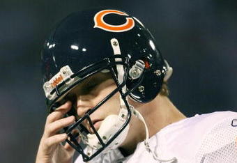 MINNEAPOLIS - NOVEMBER 29:  Jay Cutler #6 of the Chicago Bears walks off the field in the first half against the Minnesota Vikings on November 29, 2009 at Hubert H. Humphrey Metrodome in Minneapolis, Minnesota.  (Photo by Elsa/Getty Images)