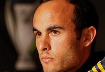 SEATTLE - NOVEMBER 20:  Landon Donovan of the Los Angeles Galaxy speaks at a press conference on November 20, 2009 at Qwest Field in Seattle, Washington. (Photo by Otto Greule Jr/Getty Images)