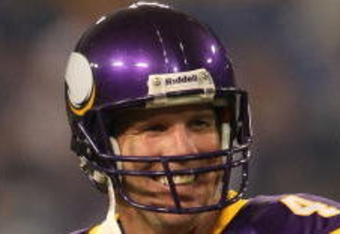MINNEAPOLIS - NOVEMBER 22:  Brett Favre #4 of the Minnesota Vikings walks to the sideline against the Seattle Seahawks at Hubert H. Humphrey Metrodome on November 22, 2009 in Minneapolis, Minnesota.  (Photo by Nick Laham/Getty Images)