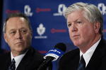 TORONTO - NOVEMBER 29:   MLSE President and CEO Richard Peddie and Brian Burke attend a press conference announcing Burke as the teams new General Manager November 29, 2008 at the Air Canada Centre in Toronto, Ontario, Canada. (Photo by Brad White/Getty Images)