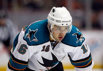 ANAHEIM, CA - OCTOBER 3:  Devin Setoguchi #16 of the San Jose Sharks waits for a face off against the Anaheim Ducks at the Honda Center on October 3, 2009 in Anaheim, California. The Sharks defeated the Ducks 4-1. (Photo by Jeff Gross/Getty Images)