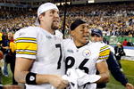 TAMPA, FL - FEBRUARY 01:  (L-R) Quarterback Ben Roethlisberger #7 and Hines Ward #86 of the Pittsburgh Steelers celebrate after their 26-23 win against the Arizona Cardinals during Super Bowl XLIII on February 1, 2009 at Raymond James Stadium in Tampa, Florida.  (Photo by Streeter Lecka/Getty Images)