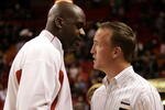 MIAMI - FEBRUARY 14:  Peyton Manning of the Indianapolis Colts talks with Shaquille O'Neal #32 of the Miami Heat prior to the start of the Heat's game against the Orlando Magic February 14, 2006 at the American Airlines Arena in Miami  Florida. NOTE TO USER: User expressly acknowledges and agrees that, by downloading and/or using this Photograph, User is consenting to the terms and conditions of the Getty Images License Agreement.  (Photo by Eliot J. Schechter/Getty Images) 