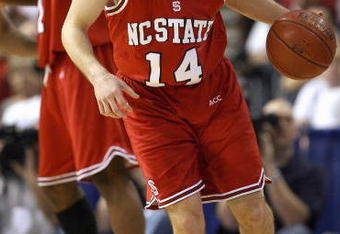 TAMPA, FL - MARCH 11: Engin Atsur #14 of the North Carolina State Wolfpack drives the ball against the North Carolina Tar Heels in the ACC Men's Basketball Tournament Championship on March 11, 2007 at the St. Pete Times Forum in Tampa, Florida. North Carolina defeated North Carolina State 89-80. (Photo by Doug Benc/Getty Images) 