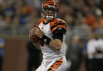 DETROIT - DECEMBER 18:   Carson Palmer #9 of the Cincinnati Bengals drops back before throwing a  touchdown against the Detroit Lions during a NFL game at Ford Field on December 18, 2005 in Detroit, Michigan.  The Bengals won the game, 41-17, clinching the AFC North Championship.  (Photo by Tom Pidgeon/Getty Images)