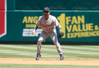 ANAHEIM, CA - AUGUST 26:  Placido Polanco #14 of the Detroit Tigers plays against  the Los Angeles Angels of Anaheim at Angel Stadium on August 26, 2009 in Anaheim, California. The Angels defeated the Tigers 4-2.  (Photo by Jeff Gross/Getty Images)