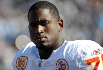 SAN DIEGO - NOVEMBER 29:  Branden Albert #76 of the Kansas City Chiefs on the sidelines against the San Diego Chargers at Qualcomm Stadium on November 29, 2009 in San Diego, California.  (Photo by Harry How/Getty Images)
