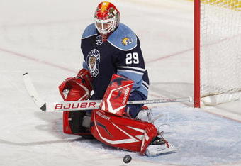 SUNRISE, FL - NOVEMBER 27: Goaltender Tomas Vokoun #29 of the Florida Panthers stops a shot taken by the Toronto Maple Leafs on November 27, 2009 at the BankAtlantic Center in Sunrise, Florida. (Photo by Joel Auerbach/Getty Images)