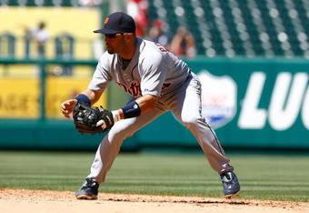 ANAHEIM, CA - AUGUST 26:  Placido Polanco #14 of the Detroit Tigers plays against  the Los Angeles Angels of Anaheim at Angel Stadium on August 26, 2009 in Anaheim, California. The Angels defeated the Tigers 4-2.  (Photo by Jeff Gross/Getty Images)