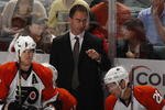 SUNRISE, FL - OCTOBER 16: Head coach John Stevens of the Philadelphia Flyers during a time out late in the third period of the game against the Florida Panthers on October 16, 2009 at the BankAtlantic Center in Sunrise, Florida. The Panthers defeated the Flyers 4-2. (Photo by Joel Auerbach/Getty Images)
