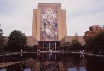 15 Oct 1994:  A mural called Touchdown Jesus adorns a wall overlooking the Notre Dame campus and football stadium in South Bend, Indiana. Mandatory Credit: Jonathan Daniel/Allsport