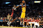 LOS ANGELES, CA - JANUARY 19:  Kobe Bryant #24 of the Los Angeles Lakers shoots a jumper against LeBron James #23 of the Cleveland Cavaliers during the game at Staples Center on January 19, 2009 in Los Angeles, California.  The Lakers defeated the Cavaliers 105-88.  (Photo by Harry How/Getty Images)
