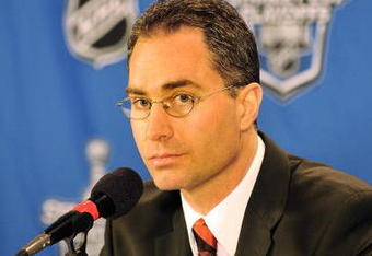 PITTSBURGH - APRIL 15:  Head coach John Stevens of the Philadelphia Flyers speaks to the media after the Pittsburgh Penguins defeated the Flyers 4-1 in game one of the 2009 Eastern Conference quarterfinals at Mellon Arena on April 15, 2009 in Pittsburgh, Pennsylvania.  (Photo by Jamie Sabau/Getty Images)